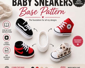 Modèle de baskets bébé au crochet (PDF) | Modèle de chaussures bébé au crochet | Modèle de base de chaussure bébé | Baskets bébé à faire soi-même au crochet | Téléchargement instantané