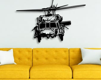 Sikorsky UH-60 Black Hawk Silhouette - Metal Military Helicopter Art - Aviation Wall Decoration