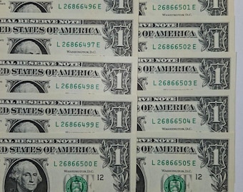 10 Ein Dollarscheine Stempelglanz Fortlaufend (MIT HÜLSEN) - Serie 2021 (B190)