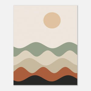 Japandi Abstrakte Landschaft, Minimalistische neutrale Wandkunst, über Bett-Dekor, geschichtete Hügel | Ruhe & Eiche Bild 6