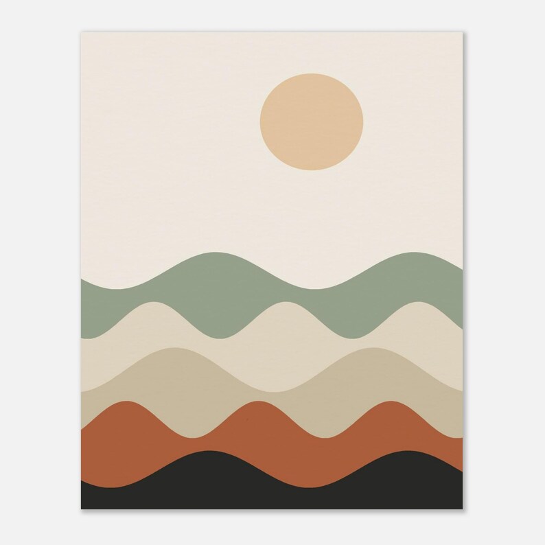 Japandi Abstrakte Landschaft, Minimalistische neutrale Wandkunst, über Bett-Dekor, geschichtete Hügel | Ruhe & Eiche Bild 6
