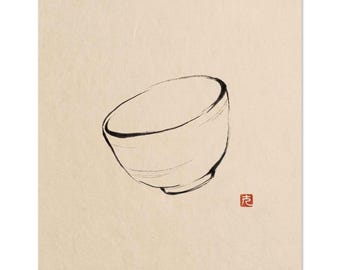 Wabi-Sabi Tea Bowl Print, Sumi-e Wall Art, Japanese Ceramic Ink, Japandi Decor | Tsuki by Calm & Oak