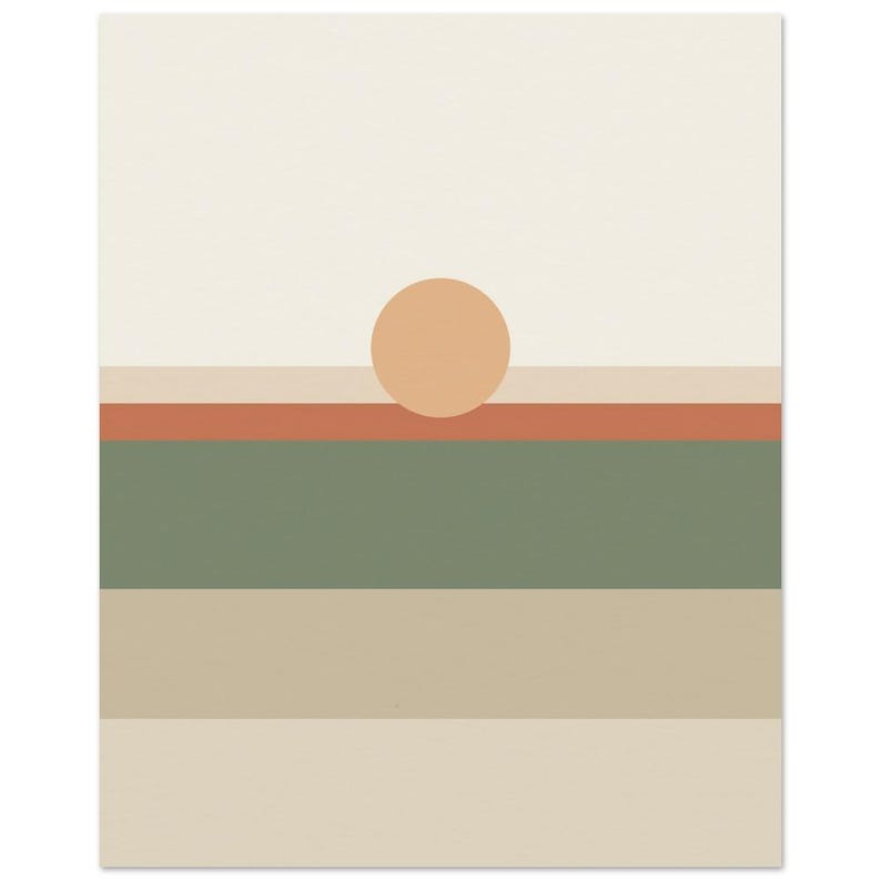 Impresión de paisaje de campo de color, arte mural minimalista Japandi, decoración en tonos tierra neutros, horizonte tonal / Calma y roble imagen 3