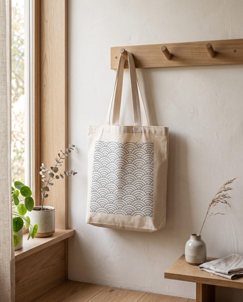 Seigaiha Wave Canvas Tote Bag | Seigaiha by Calm & Oak image 6