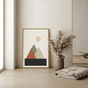 Japandi Mountain Print, Minimalist Layered Peaks Wall Art, Neutral Landscape Decor, Above Bed | Calm & Oak image 5