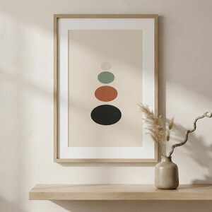 Balance — Stacked Stones Japandi Framed Print, Minimalist Neutral | Calm & Oak image 1