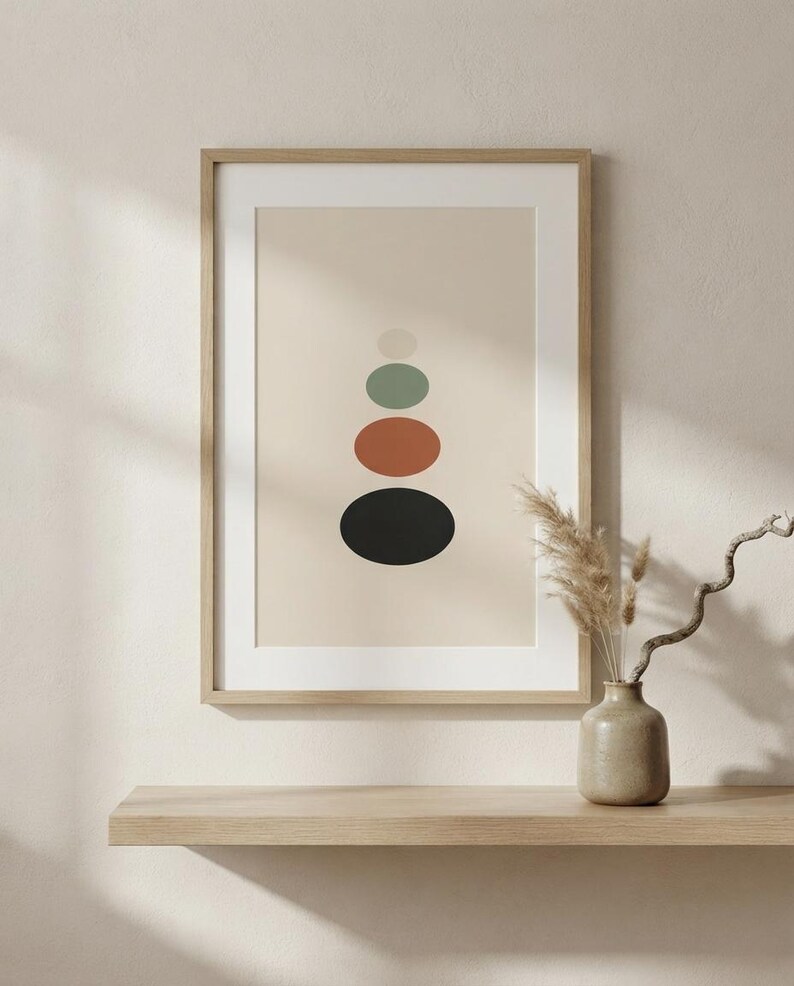 Balance — Stacked Stones Japandi Framed Print, Minimalist Neutral | Calm & Oak image 1