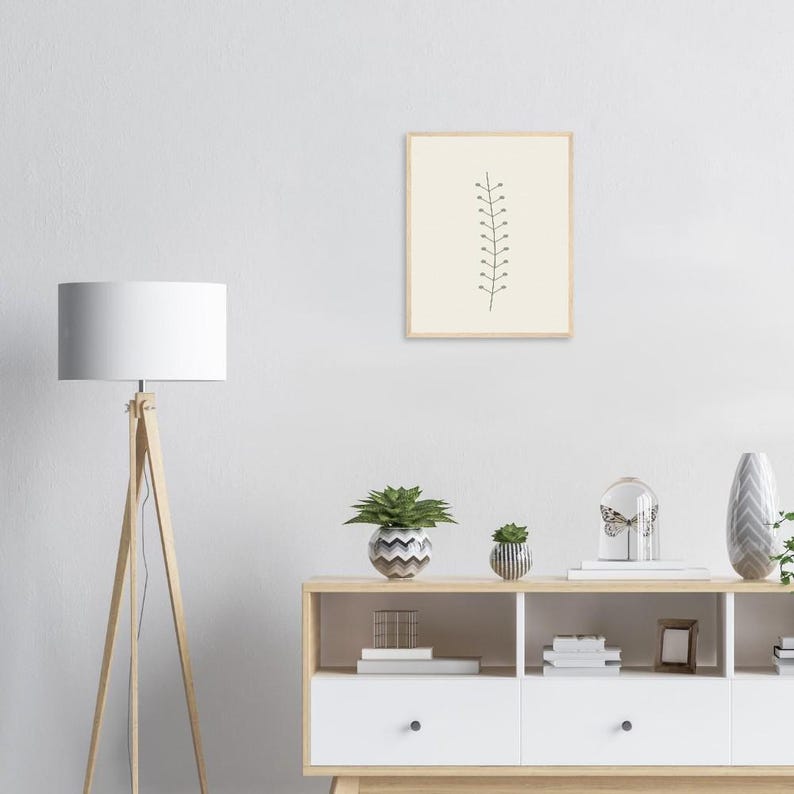 Single Stem — Botanical Line Japandi Framed Print, Minimalist Neutral | Calm & Oak image 5