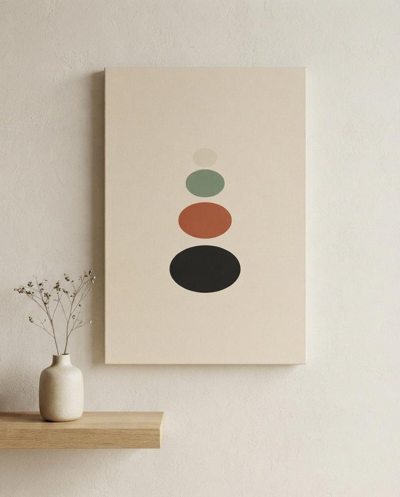 Balance — Stacked Stones Japandi Canvas Print, Minimalist Neutral | Calm & Oak image 1