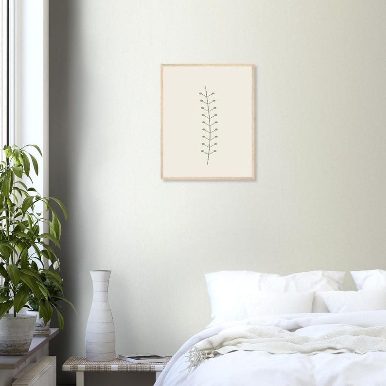 Single Stem — Botanical Line Japandi Framed Print, Minimalist Neutral | Calm & Oak image 7