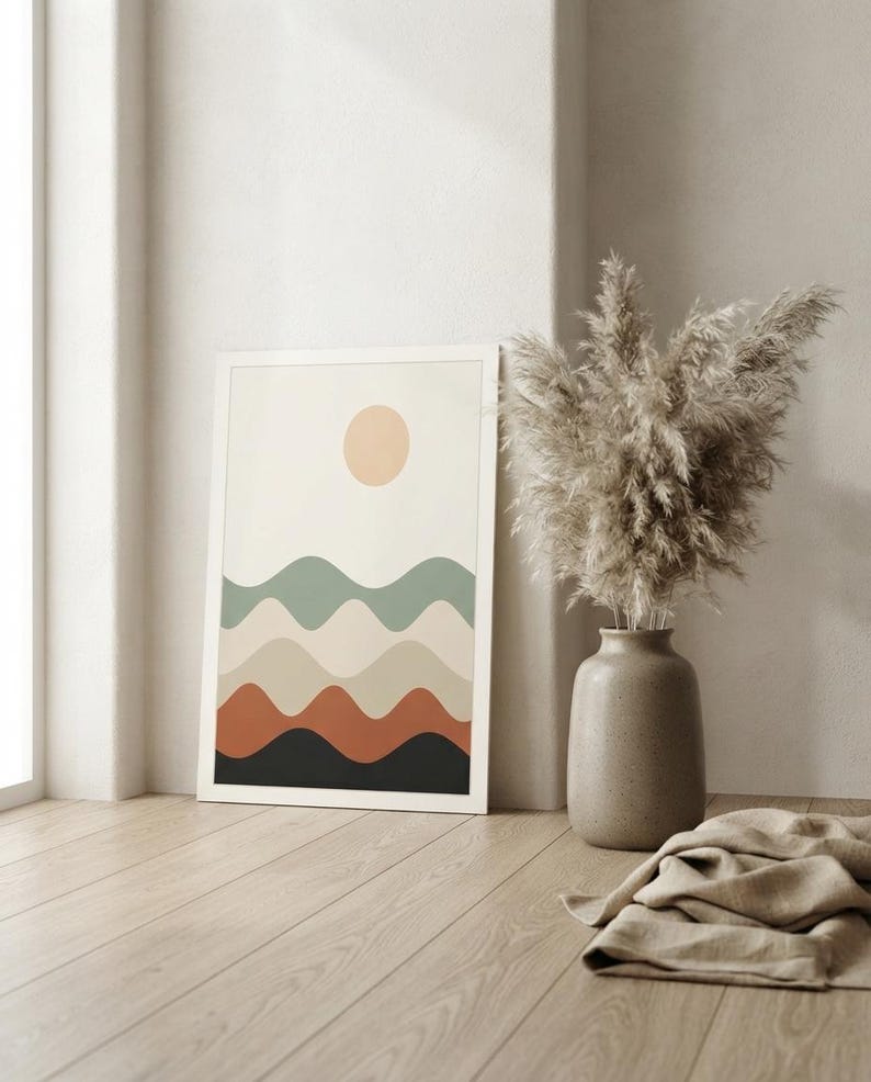 Layered Hills — Abstract Landscape Japandi Framed Print, Minimalist Neutral | Calm & Oak image 6