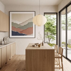 Minimalist colour field landscape print featuring soft layered tones and an abstract horizon for calm modern wall decor.