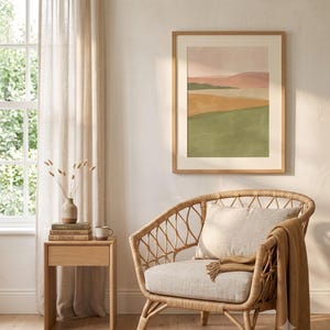 Impresión de paisaje de campo de color, arte mural minimalista Japandi, decoración en tonos tierra neutros, horizonte tonal / Calma y roble imagen 12