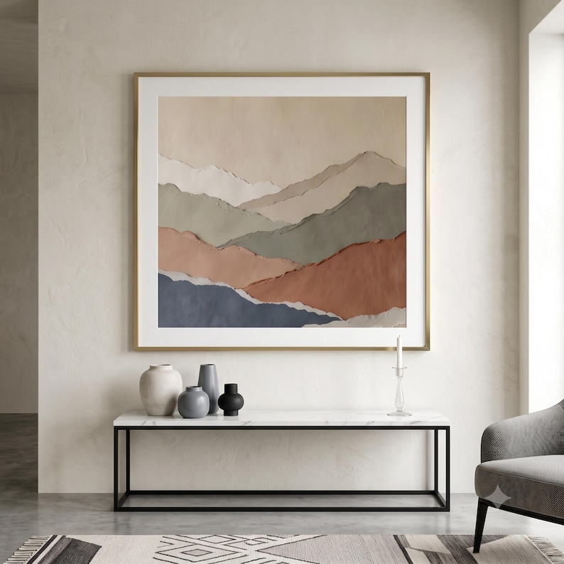 Minimalist colour field landscape print featuring soft layered tones and an abstract horizon for calm modern wall decor.
