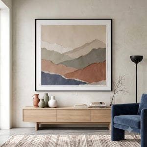 Minimalist colour field landscape print featuring soft layered tones and an abstract horizon for calm modern wall decor.
