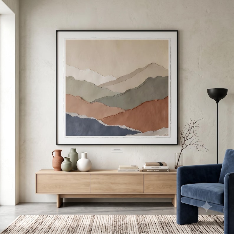 Minimalist colour field landscape print featuring soft layered tones and an abstract horizon for calm modern wall decor.