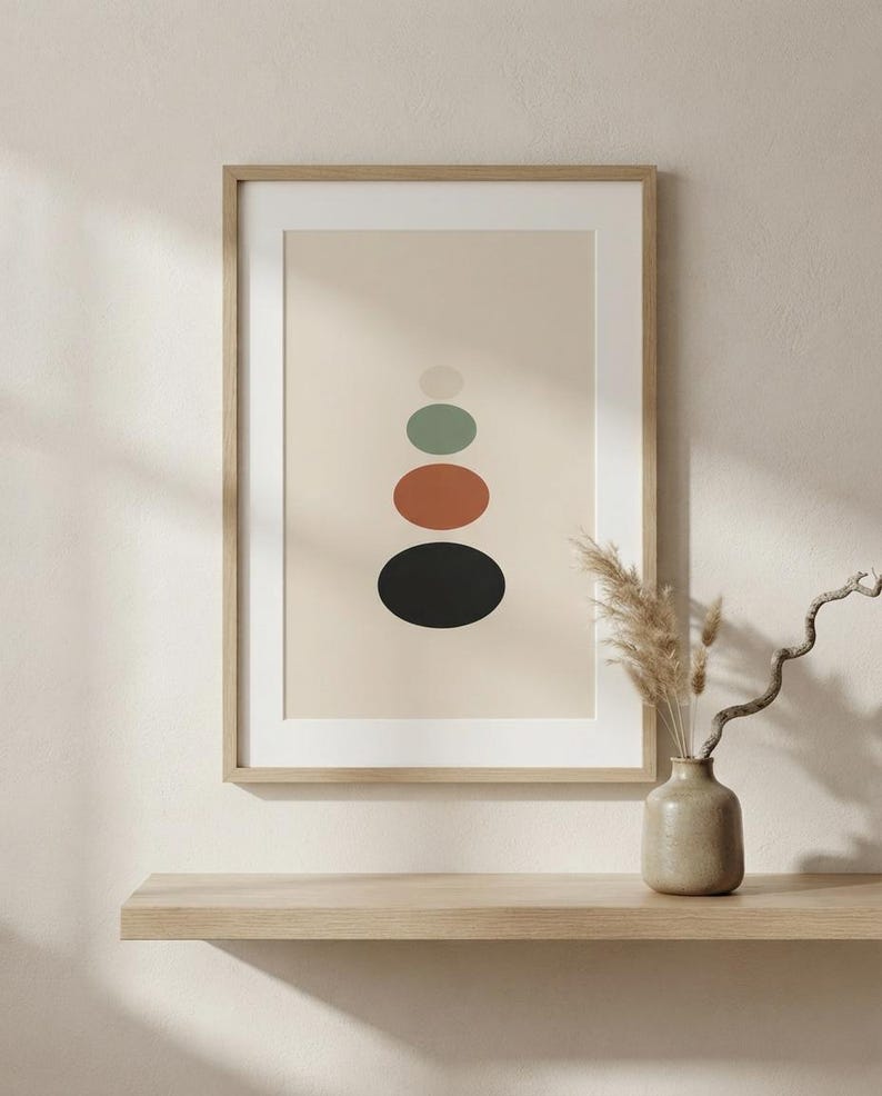 Balance — Stacked Stones Japandi Wall Art Print, Minimalist Neutral | Calm & Oak image 1