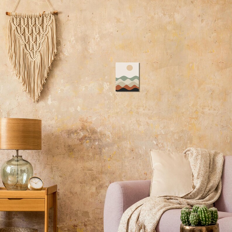 Japandi Abstrakte Landschaft, Minimalistische neutrale Wandkunst, über Bett-Dekor, geschichtete Hügel | Ruhe & Eiche Bild 5
