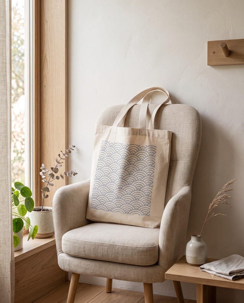 Seigaiha Wave Canvas Tote Bag | Seigaiha by Calm & Oak image 10
