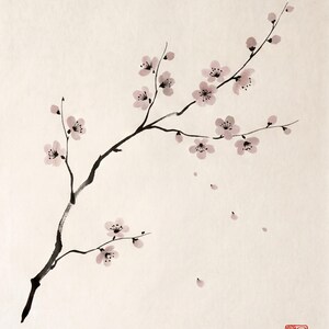 Japanese Sumi-e botanical print set featuring Bamboo, Cherry Blossom, and Bent Reed arranged as a minimalist Zen triptych.
