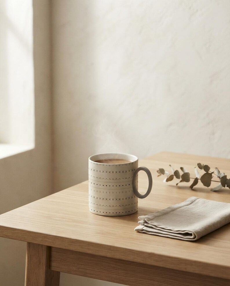 Taza de cerámica Neutral Mudcloth de 325 ml / Neutral Mudcloth de Calm & Oak imagen 1