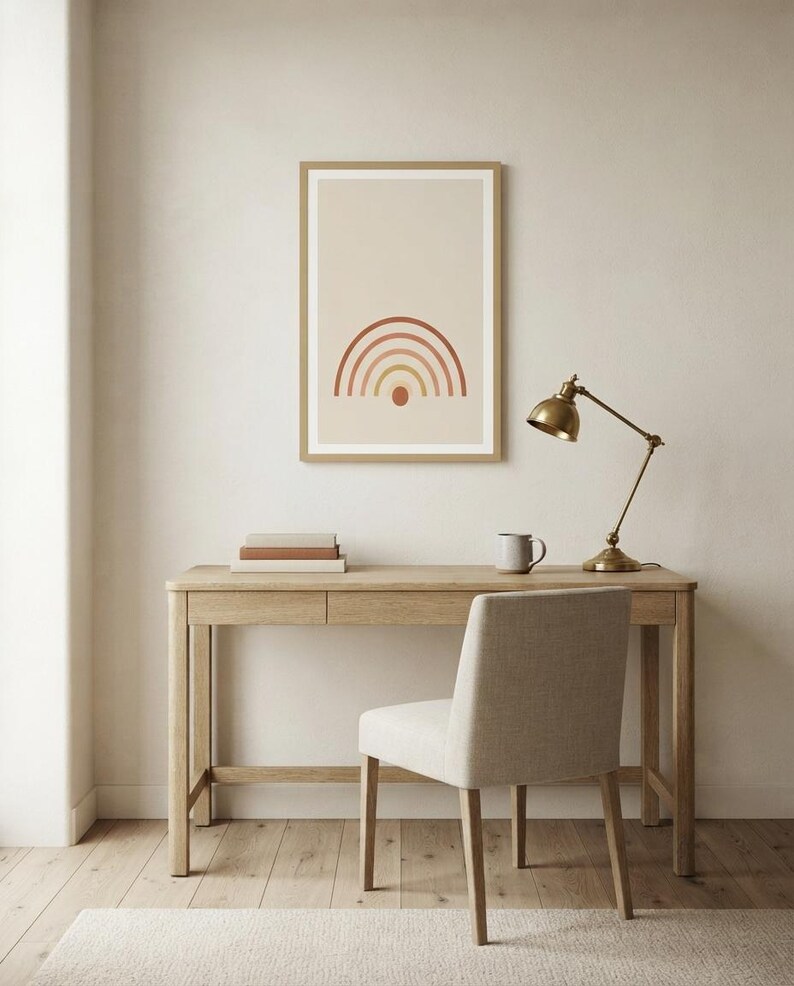 Boho Japandi Arch Print, Minimalist Neutral Wall Art, Terracotta Sun Decor, Rising Sun | Calm & Oak image 6