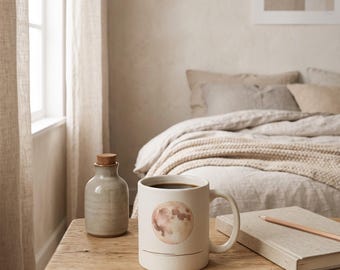 Taza Clay Moon Japandi — Cerámica minimalista neutra de 325 ml / Calm & Oak
