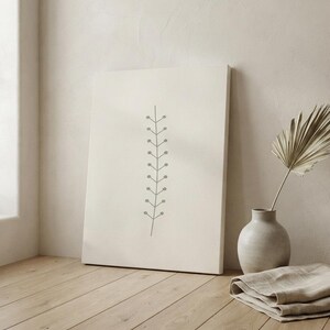 Single Stem — Botanical Line Japandi Canvas Print, Minimalist Neutral | Calm & Oak imagen 3