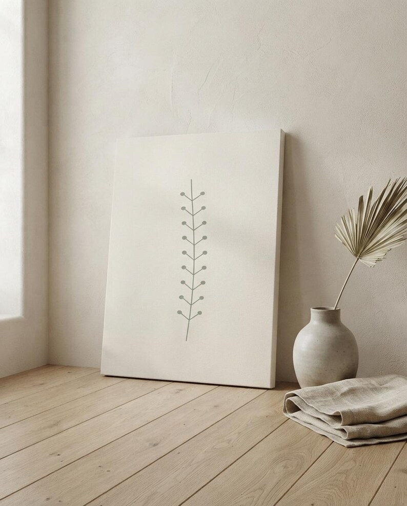 Single Stem — Botanical Line Japandi Canvas Print, Minimalist Neutral | Calm & Oak imagen 3