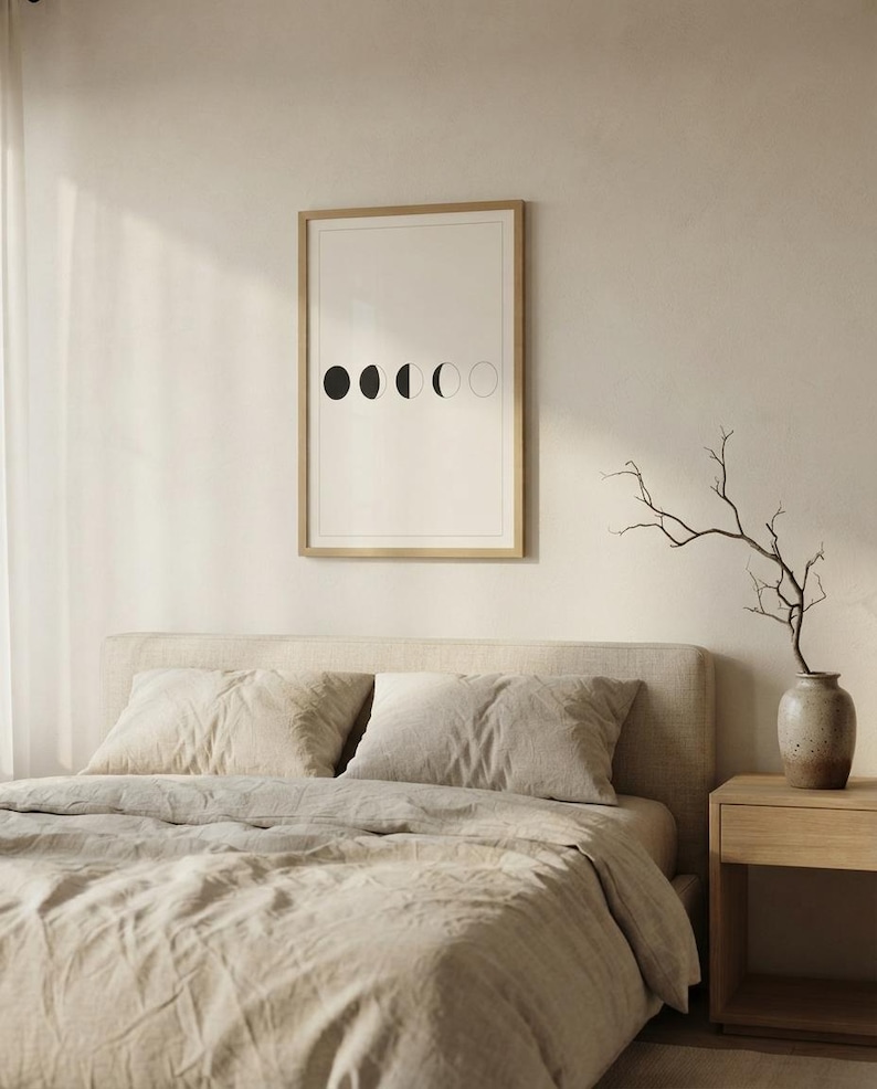 Moon Phases Print, Japandi Lunar Wall Art, Minimalist Celestial Decor, Above Bed Neutral | Calm & Oak image 3