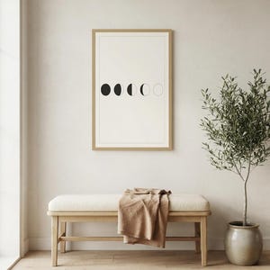 Moon Phases Print, Japandi Lunar Wall Art, Minimalist Celestial Decor, Above Bed Neutral | Calm & Oak image 6
