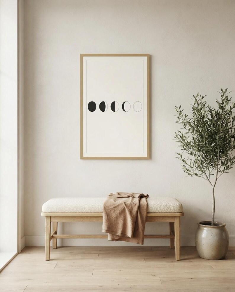 Moon Phases Print, Japandi Lunar Wall Art, Minimalist Celestial Decor, Above Bed Neutral | Calm & Oak image 6
