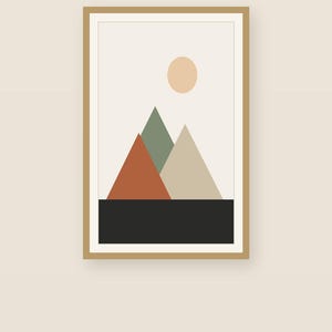 Japandi Mountain Print, Minimalist Layered Peaks Wall Art, Neutral Landscape Decor, Above Bed | Calm & Oak image 2