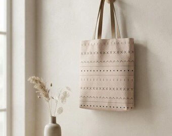 Neutral Mudcloth Canvas Tote Bag | Neutral Mudcloth by Calm & Oak