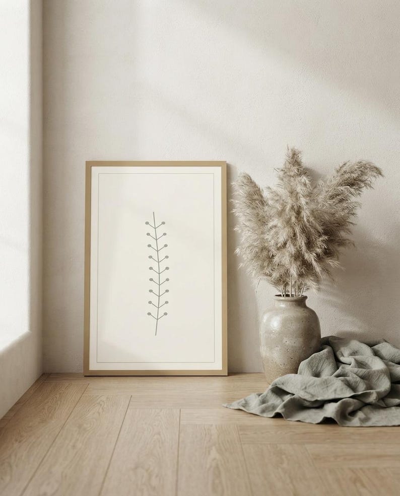Single Stem — Botanical Line Japandi Wall Art Print, Minimalist Neutral | Calm & Oak image 8