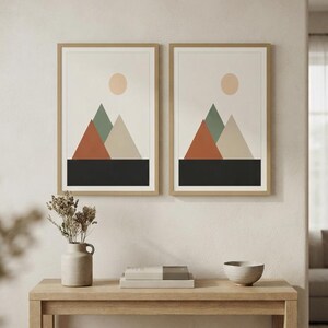 Japandi Mountain Print, Minimalist Layered Peaks Wall Art, Neutral Landscape Decor, Above Bed | Calm & Oak image 6
