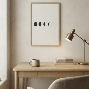 Moon Phases Print, Japandi Lunar Wall Art, Minimalist Celestial Decor, Above Bed Neutral | Calm & Oak image 4