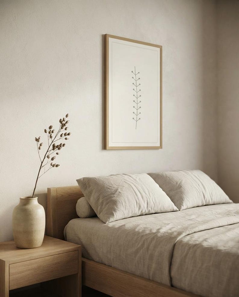Single Stem — Botanical Line Japandi Wall Art Print, Minimalist Neutral | Calm & Oak image 4
