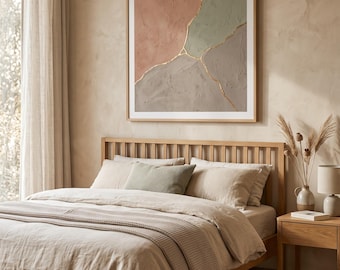 Costura Kintsugi — Impressão de arte de parede Japandi texturizada, Wabi-Sabi Neutro | Calm & Oak