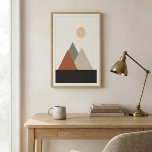 Japandi Mountain Print, Minimalist Layered Peaks Wall Art, Neutral Landscape Decor, Above Bed | Calm & Oak image 4