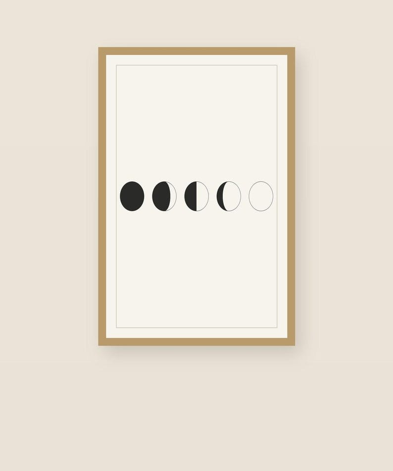 Moon Phases Print, Japandi Lunar Wall Art, Minimalist Celestial Decor, Above Bed Neutral | Calm & Oak image 2