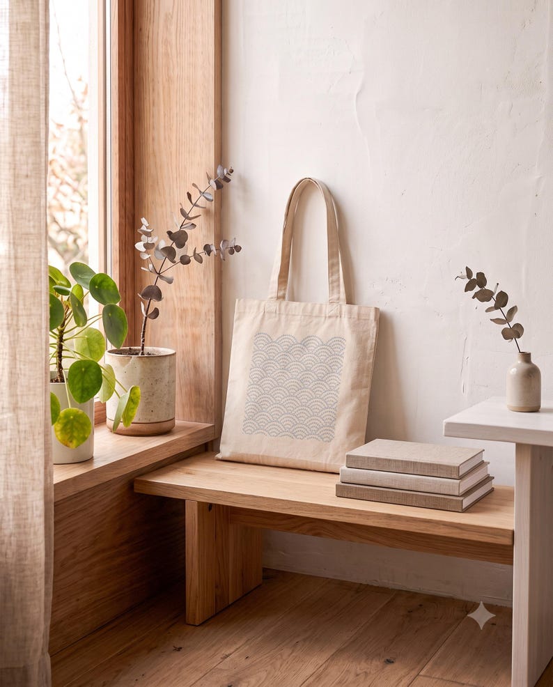 Seigaiha Wave Canvas Tote Bag | Seigaiha by Calm & Oak image 8
