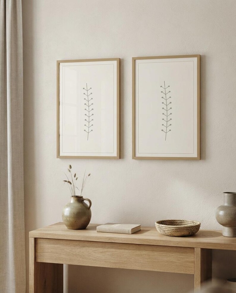 Single Stem — Botanical Line Japandi Wall Art Print, Minimalist Neutral | Calm & Oak image 6