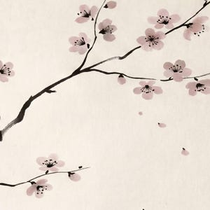 Close-up of the Cherry Branch print showing fine-art paper texture and ink detail.