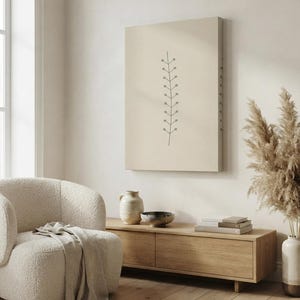 Single Stem — Botanical Line Japandi Canvas Print, Minimalist Neutral | Calm & Oak imagen 2
