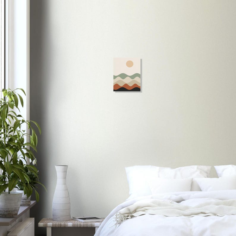 Japandi Abstrakte Landschaft, Minimalistische neutrale Wandkunst, über Bett-Dekor, geschichtete Hügel | Ruhe & Eiche Bild 3