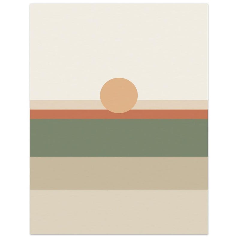 Impresión de paisaje de campo de color, arte mural minimalista Japandi, decoración en tonos tierra neutros, horizonte tonal / Calma y roble 27x35 cm / 11x14″