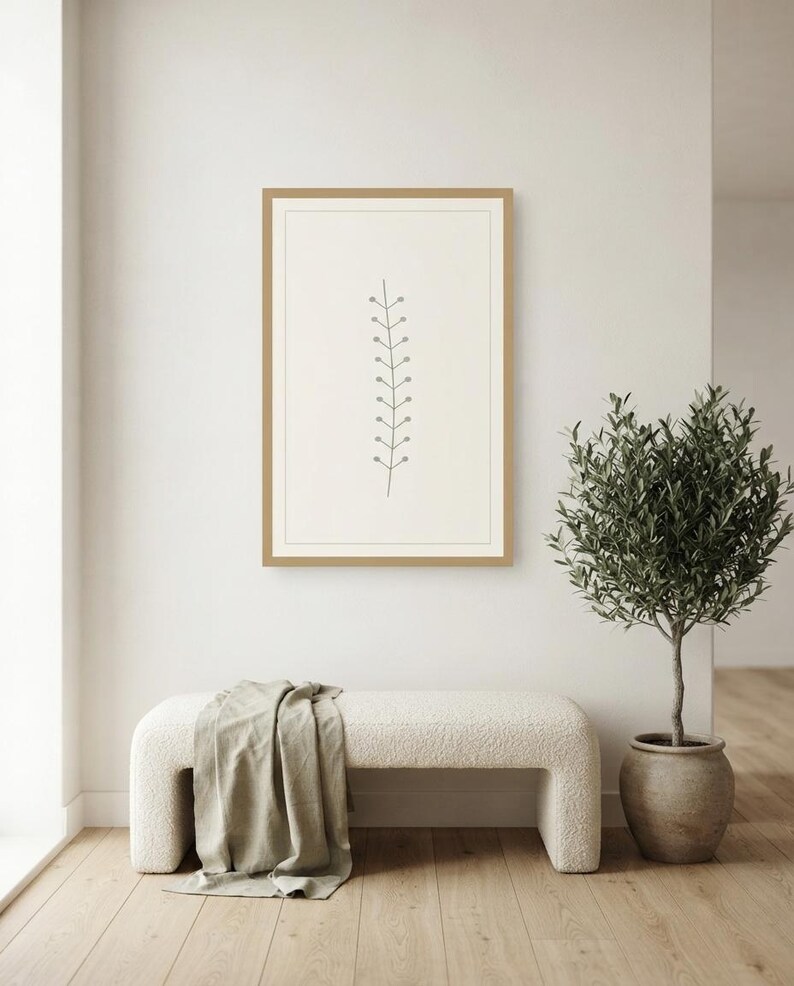 Single Stem — Botanical Line Japandi Wall Art Print, Minimalist Neutral | Calm & Oak image 5