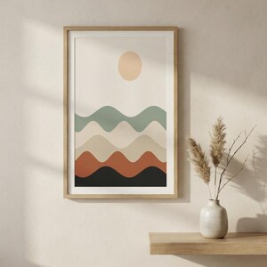 Layered Hills — Abstract Landscape Japandi Framed Print, Minimalist Neutral | Calm & Oak image 1