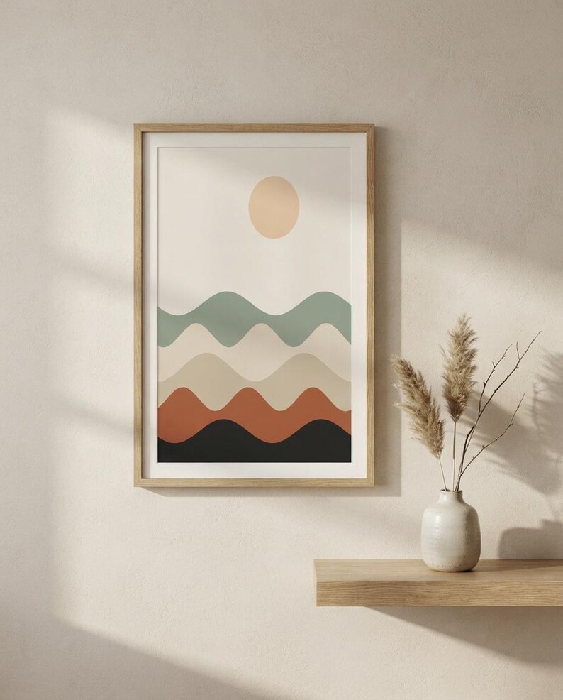 Layered Hills — Abstract Landscape Japandi Framed Print, Minimalist Neutral | Calm & Oak image 1